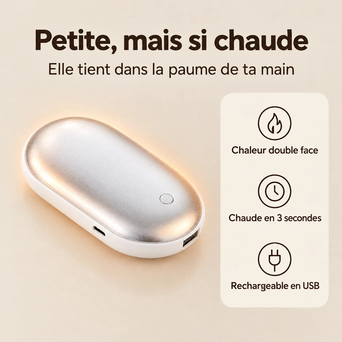 Chaufferette rechargeable double face